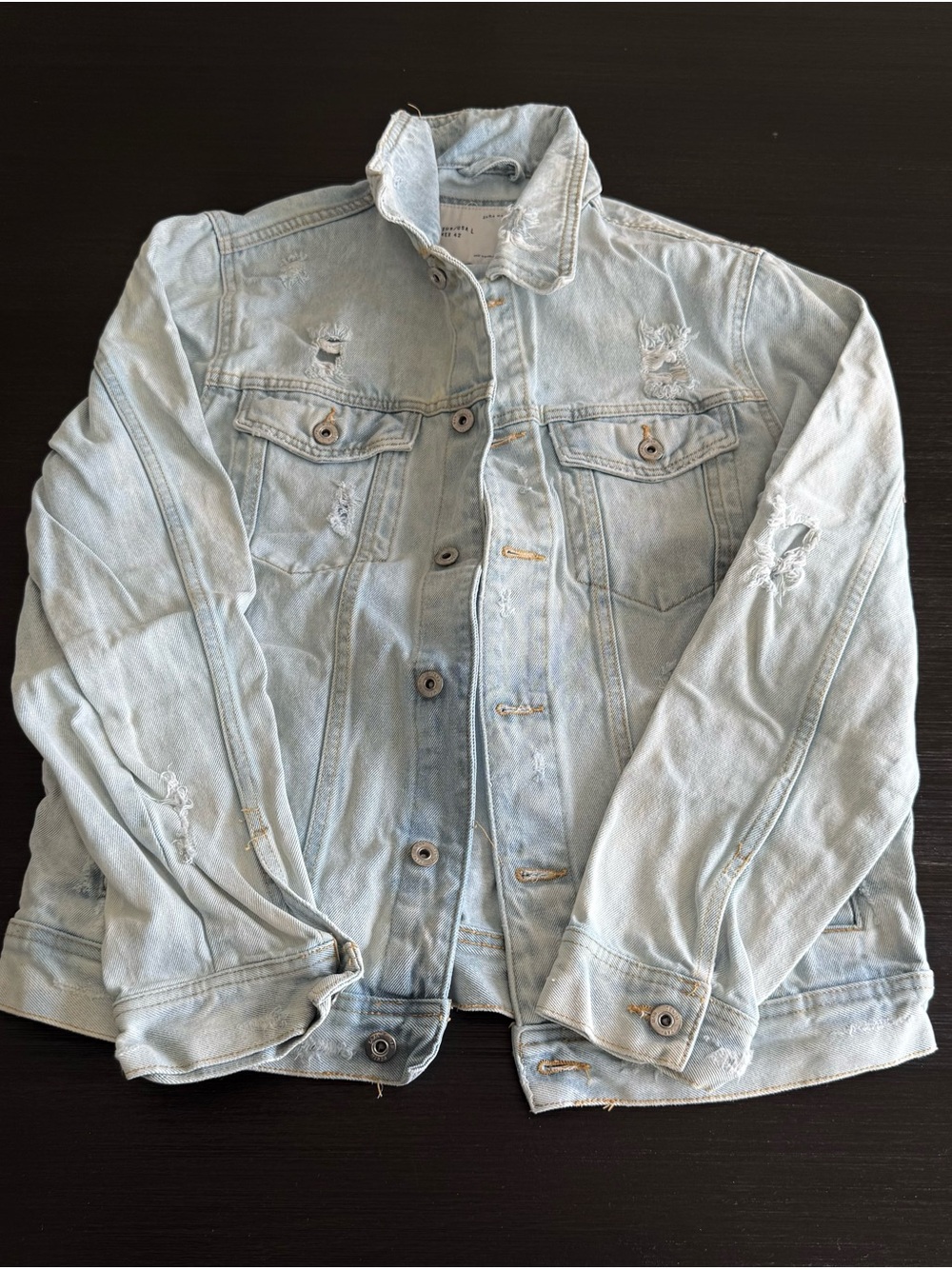 Zara Man Blue Light Wash Distressed Denim Jean Jacket